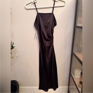 Joie Black Satin Maxi Slip Dress with Spaghetti Straps